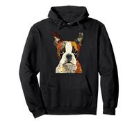 Collar gráfico Bohemio con diseño de Perro Boston Terrier con Estampado de Patchwork Sudadera con Capucha