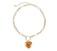 Collar grueso de oro para mujer, elegante collar con colgante de corazón grande de metal, cadena de clavícula vintage ajustable, accesorios de joyería de fiesta apilables, collares de moda atrevidos