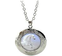 Collar hecho a mano con medallón de caballo blanco y colgante de caballo, joyería de arte para mujeres, regalos y ciencia del mal de ojo