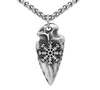 Collar Helm of Awe Para Hombre -Collar Con Colgante de Acero Inoxidable Con Símbolo de Aegishjalmur de Doble Color Vikingo -Joyería Punky del Encanto de la Moda de la Vendimia Nórdica(Arrow Silver)