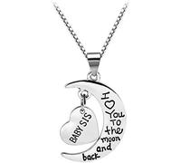 Collar hermana con mensaje grabado Tag Moon Love Heart colgante cadena clavícula ajustable para niñas mujeres, plata niño.Durability