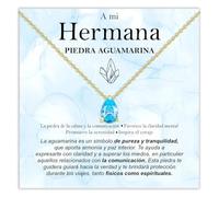 Collar Hermana Piedra Aguamarina Regalos para ella Plata de Ley 925 Idea de Regalo hermanas Navidad Cumpleaños Motivacional - Estuche con DEDICATORIA incluida (Collar Hermana Piedra Aguamarina oro)