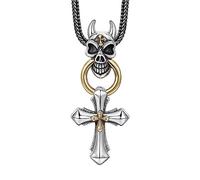 Collar Hombre, Colgante de cruz de calavera de plata esterlina S925, collar con colgante de cruz de plata esterlina para hombre