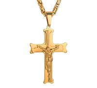 Collar Hombre, Colgante de Cruz de Jesús grande con Cadena Punk Cubana neutra con Cadena Larga Collares con crucifijo de Color Dorado para joyería Masculina Regalo Personalizado