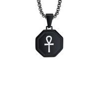 Collar Hombre, Collar Unisex de Moda Cadena Placa de identificación egipcia Ankh Collares Cruzados para Impermeable Símbolo de la Vida Octágono geométrico Colgante Regalos Amuleto Joyería Regalos