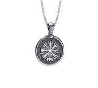 Collar Hombre, Collar Unisex de Moda Cadena Placa de identificación Viking Vegvisir Wayfinder Colgante Collarc con Serpiente Borde Símbolo Rúnico Runa Nórdica Odín Collares Regalos