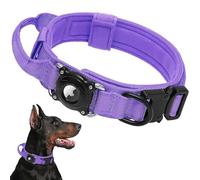 Collar impermeable AirTag para perro, collar militar táctico con soporte seguro de policarbonato duro y mango cómodo para perros medianos y grandes, etiqueta de identificación inteligente (morado, L)