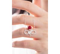 Collar Infinito Rosa Roja de Plata de Ley 925 con Piedra Blanca
