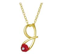 Collar inicial vintage rosa roja con incrustaciones de diamante irregular letra mayúscula a-z colgante clavícula cadena mujer niña personalidad joyería regalo, talla única, Acero inoxidable,Latón,
