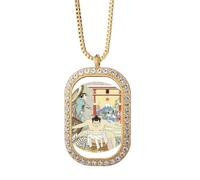 Collar japonés ukiyo-e con colgante de diamantes de cristal dorado