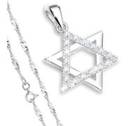 Collar judío de estrella de David para mujer, plata de ley 925, circonita cúbica blanca, colgante de estrella de seis puntas con cadena de 50,8 cm, joyería hebrea Judaica, regalo de murciélago Mitzvah