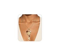 Collar largo con colgante de cara de sol y luna de oro vintage para mujer, ajustable, Metal Resina metal Resina Perla sintética, Sin piedra preciosa