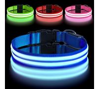 Collar LED Luminoso Recargable AUAUY Type-C y Anilla Impermeable para Perros Pequeño/Mediano/Grande (Azul)