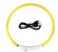 Collar LED para perro, recargable por USB, ajustable, corte a medida, colores ultra brillantes, collar de luz brillante para perros, visibilidad nocturna y seguridad (amarillo, mediano, 55 cm)