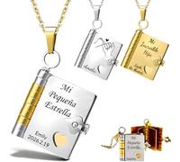 Collar Libro Para Mi Nieta Personalizado Colgante Libro Para mi Hija Español Mi Pequeña Estrella Abierto con 6 Páginas de Información Grabada Collar Nombre Personalizado Regalo de Cumpleaños (A-1)