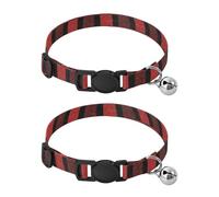 Collar ligero a cuadros rojos y negros para mascotas para gatos y perros, paquete de 2 collares para perros pequeños con campana