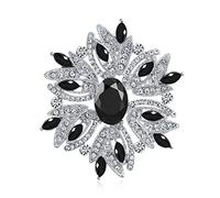 Collar Llamativo Grande Estilo Vintage Flor Cristal Simulado Zafiro Negro Cristal Broche Para Mujer Para Madre Plateado