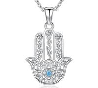 Collar Mano de Fatima para Mujer, Colgante Mano de Fátima Plata de Ley 925, Collar Mano Hamsa con 5A Circonio, Mano de Fatima Joyería Regalos para Mujeres Niñas Mamá