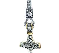 Collar Martillo Thor, Mitología Nórdica para Hombre, Colgante Acero Inoxidable Mjölnir Runa Vikinga Vegvisir Joyería Motorista, Regalo Cumpleaños Aniversario, Cadena 60 Cm,Stainless steel chain