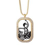 Collar mexicano con colgante de diamante y cristal dorado con diseño de pandereta