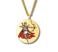 Collar Mitología Griega - Colgante Redondo Grabado a Color en Acero Inoxidable • Dioses y Diosas de Grecia y Roma (Apolo, Artemisa, Poseidón, Ares, Zeus…) • Amuleto de Protección (Apolo • Oro)