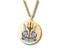 Collar Mitología Griega - Colgante Redondo Grabado a Color en Acero Inoxidable • Dioses y Diosas de Grecia y Roma (Apolo, Artemisa, Poseidón, Ares, Zeus…) • Amuleto de Protección (Tridente • Oro)
