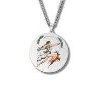 Collar Mitología Griega - Colgante Redondo Grabado a Color en Acero Inoxidable • Dioses y Diosas de Grecia y Roma (Apolo, Artemisa, Poseidón, Ares, Zeus…) • Amuleto de Protección (Artemisa • Plata)