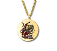 Collar Mitología Griega - Colgante Redondo Grabado a Color en Acero Inoxidable • Dioses y Diosas de Grecia y Roma (Apolo, Artemisa, Poseidón, Ares, Zeus…) • Amuleto de Protección (Ares • Oro)
