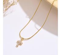 Collar moderno de moda con colgante de cruz incrustada de circonita sintética, cadena de hueso de serpiente de acero inoxidable para mujer, ideal para reuniones y como regalo