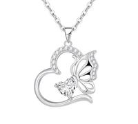 Collar Mujer Plata de ley 925 Mariposas Abril Birthstone Colgante Mujer Collar Corazon Regalos Originales para Mujeres Regalo Día de la Madre Cumpleaños San Valentin Navidad Aniversario