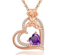 Collar Mujer Plata de ley 926 Collar de Oro Rosa Corazon Floral Febrero Birthstone Colgante Joyas de Mujers Regalos Originales para Mujer Regalos Dia de la Madre Cumpleaños para Madres Abuela Amig