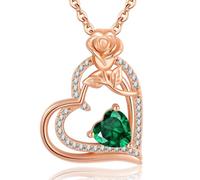 Collar Mujer Plata de ley 929 Collar de Oro Rosa Corazon Floral Mayo Birthstone Colgante Joyas de Mujers Regalos Originales para Mujer Regalos Dia de la Madre Cumpleaños para Madres Abuela Amig