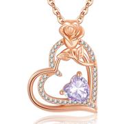Collar Mujer Plata de ley 930 Collar de Oro Rosa Corazon Floral Junio Birthstone Colgante Joyas de Mujers Regalos Originales para Mujer Regalos Dia de la Madre Cumpleaños para Madres Abuela Amig