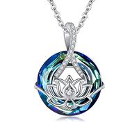 Collar Mujeres Plata de Ley 925, Collar de Loto Colgante con Cristal, Flor de LotoJoyería para Mujeres y Niñas Amantes del Yoga Collar de Loto-A1)