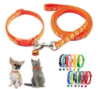 Collar naranja para perro pequeño con correa de campana, collares reflectantes básicos de nailon para cachorros, estampado de huellas para niños y niñas, XXS Xs S para gatos y mascotas, arena para