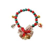 Collar navideño con cascabeles para mascotas, collar festivo para gatos y perros, colgante de Papá Noel y árbol de Navidad, perlas rojas y verdes, decoración navideña (caqui)