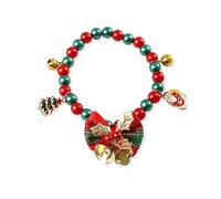 Collar navideño con cascabeles para mascotas, collar festivo para gatos y perros, colgante de Papá Noel y árbol de Navidad, perlas rojas y verdes, decoración navideña (campanilla roja y verde)