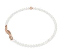 Collar Nice, Perla de cristal, Cierre magnético, Pluma, Blanco, Baño tono oro rosa OS