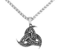 Collar Nórdico Triple Odín Cuernos -Collar Con Colgante de Triángulo de Nudo Celta de Acero Inoxidable Vikingo -Amuleto Triskelion de Doble Color Para Hombre Joyería de Protección Tribal(Silver)