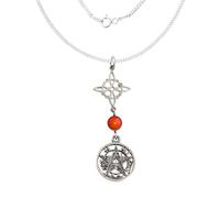 Collar Nudo de Bruja con Tetragramatón Plata de Ley 925 Italiana, Cadena largo 45 cm, Amuleto de Doble Protección con Nudo de Bruja, con Caja de Regalo (Nudo de Bruja y Tetragramatón Jaspe Rojo)