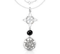 Collar Nudo de Bruja con Tetragramatón Plata de Ley 925 Italiana, Cadena largo 45 cm, Amuleto de Doble Protección con Nudo de Bruja, con Caja de Regalo (Turmalina Doble Protección Protección Rodiada)