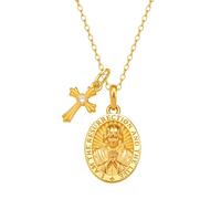 Collar Oro Jesús Cruz para Mujer, Collar Plata de Ley 925 Crucifijo Jesucristo en Oración Colgante, Fe Amuleto Joyería Religiosos Regalo para Comunión, Bautizo, Primera Comunión y Confirmación