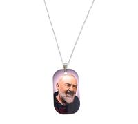Collar Padre Pío a colores con medalla 5 x 3 cm, longitud 50 cm, caja regalo incluida