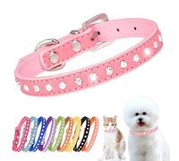 Collar para cachorro pequeño perro gato con lujo de diamantes de imitación de fantasía con lentejuelas cristales, rosa, XXS