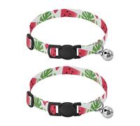 Collar para cachorros con diseño de hojas verdes de sandía con campana, paquete de 2 collares ajustables para mascotas de 10.6 a 17.1 pulgadas