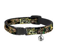 Collar para Gato Breakaway Loki Poses Negro, Dorado y Verde, de 8 a 12 Pulgadas, 0.5 Pulgadas de Ancho, Modelo: BAC-WAV037-NM