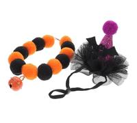 Collar para Gato con Elementos de Halloween y Cascabel Pequeño | Felpa, Gasa y Bolas de Pompón, Diseño Delicado y Festivo, para Fiesta de Halloween