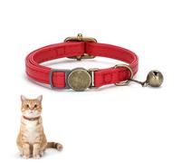Collar para Gatos Nymora de Cuero Suave, Collar de Seguridad Break - Away con campanita, Collar Seguro con Cierre rápido para Gatos en Rojo