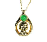 Collar para hombre, ágata natural, colgante de monje pequeño, calcedonia verde, estilo vintage, amuleto budista, accesorio de joyería