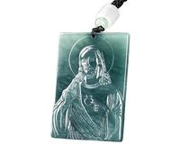 Collar para hombre auténtico de jadeíta natural azul agua padre Jesús fe colgante exquisito moda personalidad hombre y mujer joyería collar